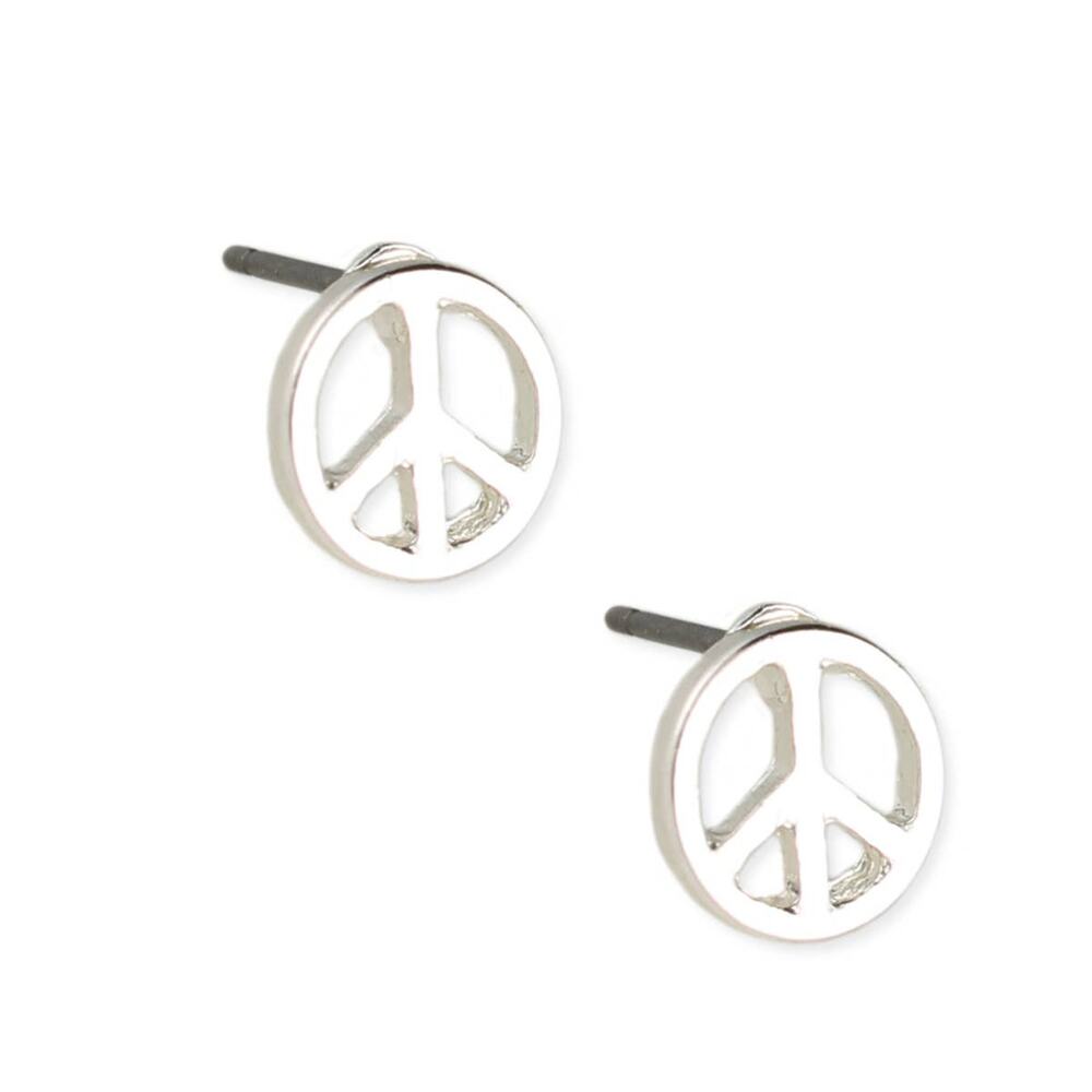 Silver Peace Sign Stud Earrings Classic Symbol